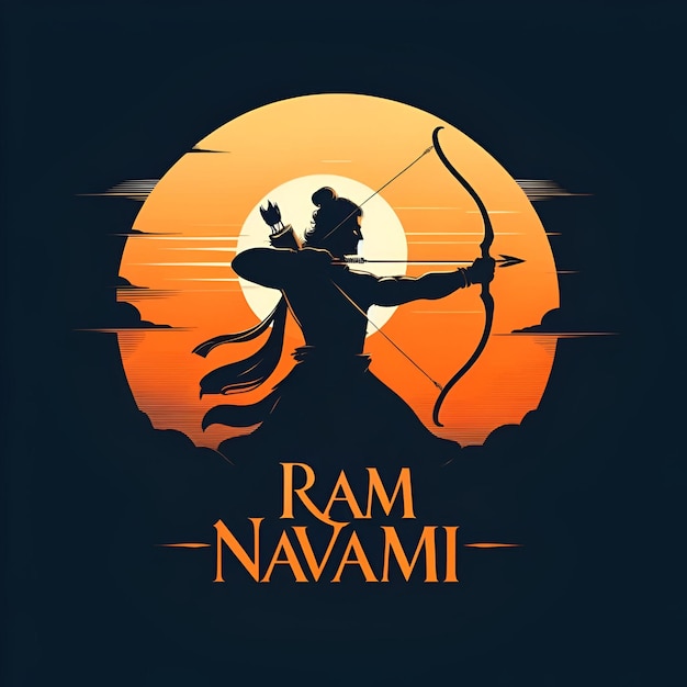 Ilustración de Ram navami con una silueta del señor Rama sosteniendo arco y flecha