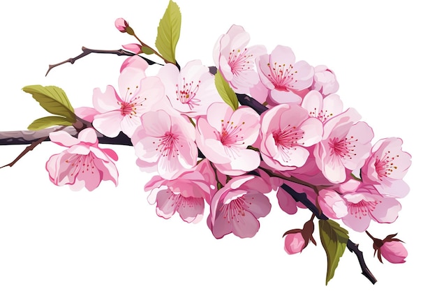 Ilustración de la rama de flor de cerezo sobre fondo blanco
