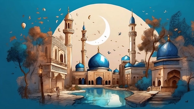 Ilustración de Ramadan Kareem Diseño de banderas para el festival islámico de Eid Ilustración