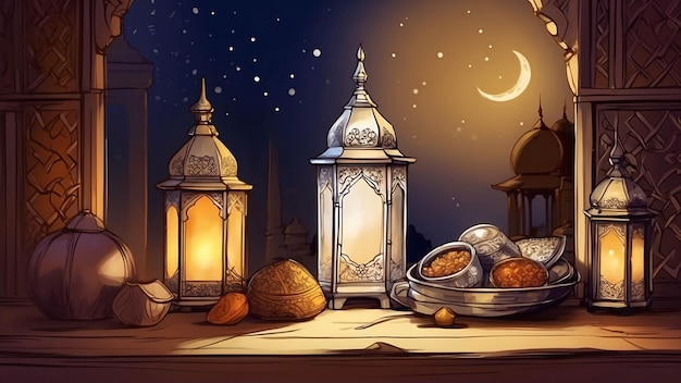 Ilustración de Ramadan Kareem Diseño de banderas para el festival islámico de Eid Ilustración