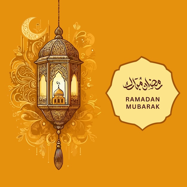 Foto ilustración del ramadán mubarak fondo de saludo con caligrafía árabe