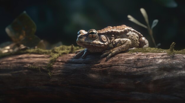 Ilustración de una rana en medio de un bosque 3d realista