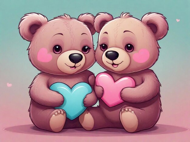 una ilustración de raster de dos osos de dibujos animados con corazón