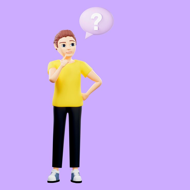 Foto ilustración rasterizada de un hombre cerca de una burbuja de discurso circular con un signo de interrogación un joven con una camiseta amarilla pensó idea de aceite discurso directo plan de nube resolución de problemas ilustraciones de renderizado 3d