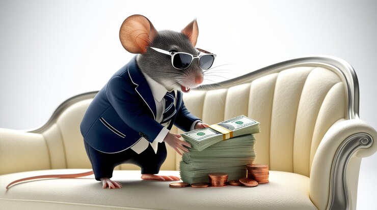 Ilustración de una rata con una corbata resultante del dinero de la corrupción