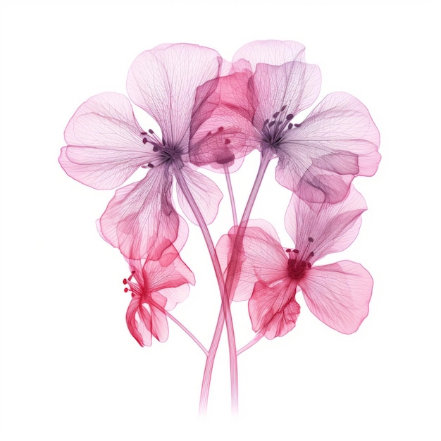 Ilustración de rayos X de flor rosa sobre un fondo blanco