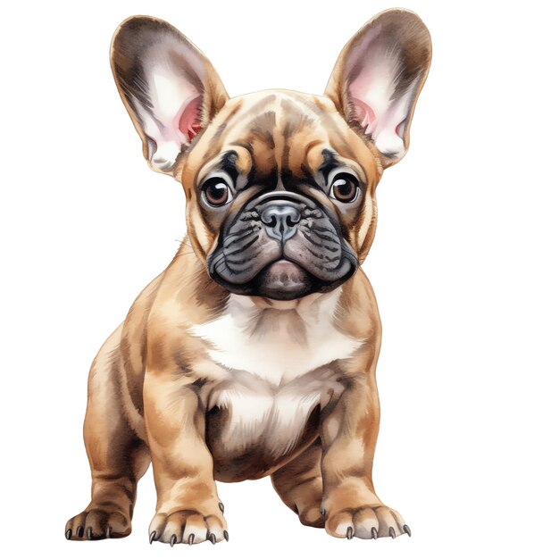 ilustración de raza de perro bulldog francés acuarela linda