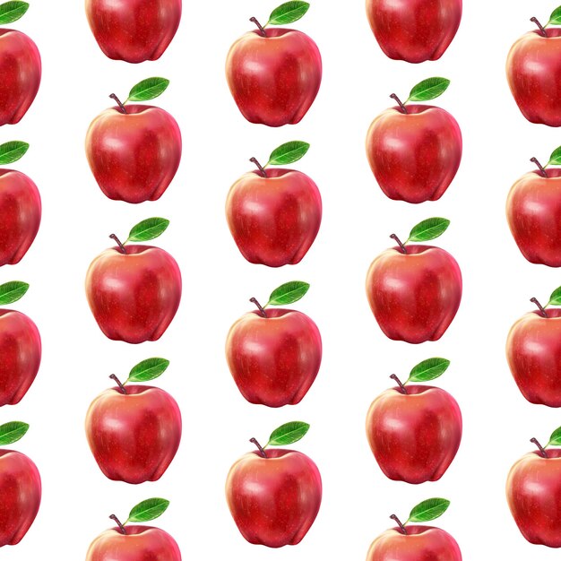 Foto ilustración realismo de patrones sin fisuras fruta manzana color rojo sobre un fondo blanco aislado alto