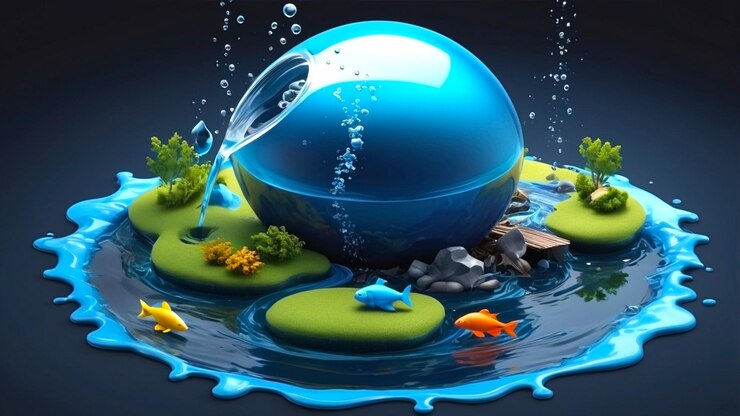 Ilustración realista en 3D con el concepto de contaminación del agua