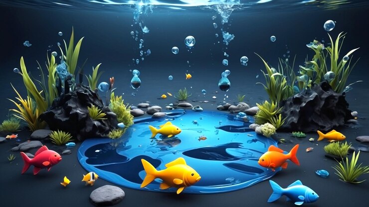 Ilustración realista en 3D con el concepto de contaminación del agua