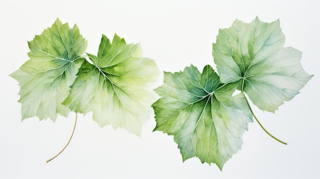 Foto ilustración realista en acuarela de hojas de uva maduras