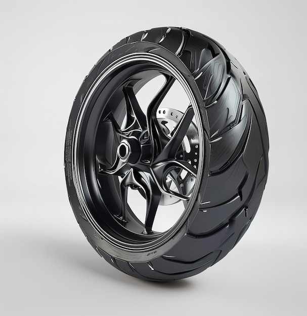 Ilustración realista de alta calidad de un neumático de goma negra con un patrón de banda de rodadura detallado y una superficie reflectante