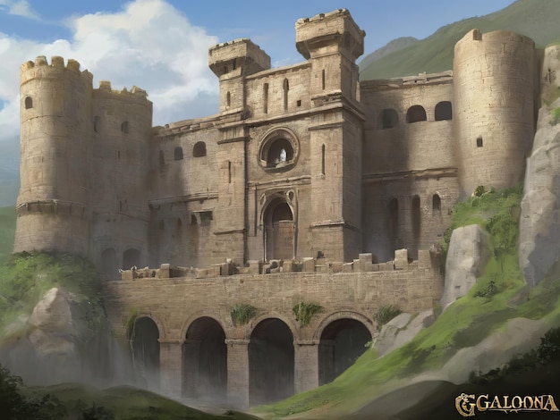 Ilustración realista de un antiguo castillo con un pasaje secreto.