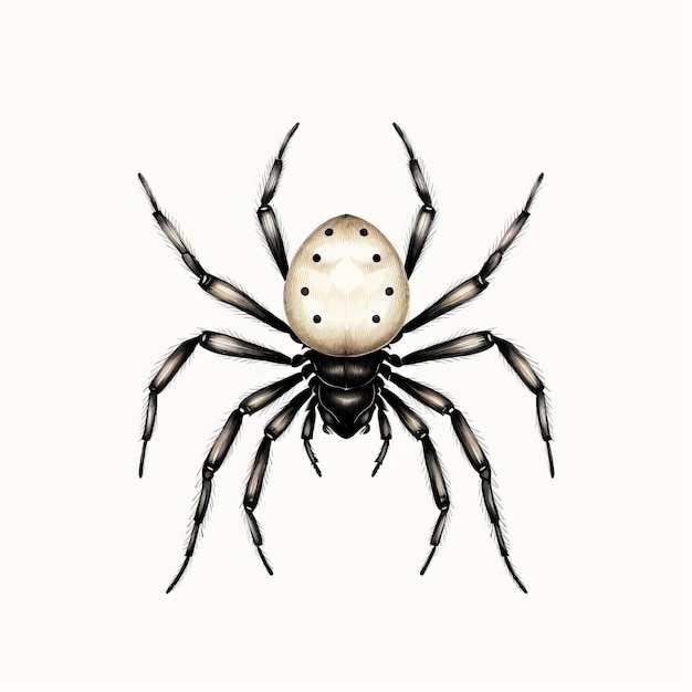 Foto ilustración realista de una araña con manchas negras sobre un fondo blanco