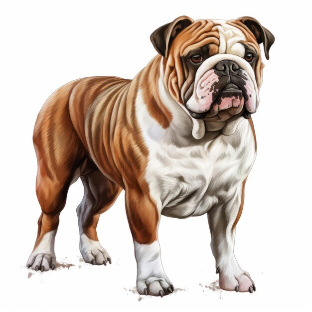 Ilustración realista de un bulldog inglés sobre un fondo blanco