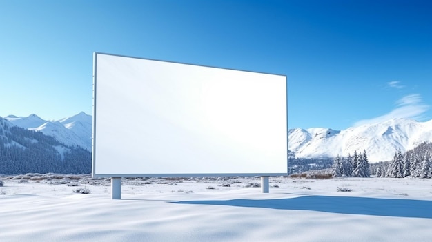 Ilustración realista Cartelera blanca en blanco al lado de una carretera de montaña en invierno