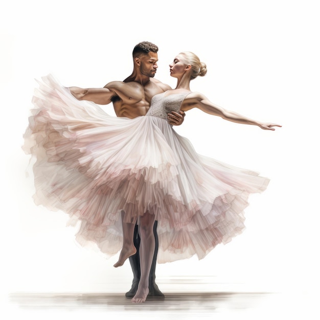 Ilustración realista cautivadora de un bailarín que levanta a una bailarina en un tutu