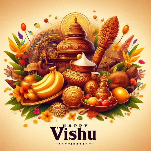 Ilustración realista para la celebración del festival de Vishu