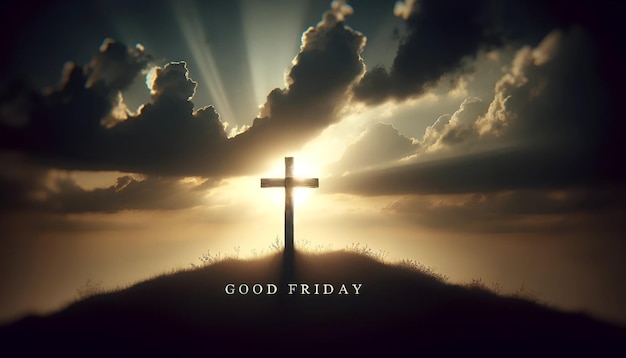 Foto ilustración realista de una cruz de pie en una colina para el viernes santo