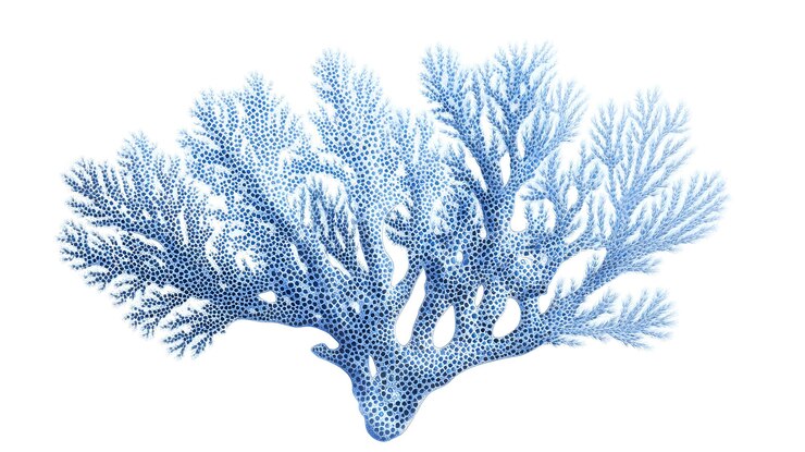 Ilustración realista de delicado coral azul con intrincados patrones contra un fondo blanco impresionante estilo de estudio increíble