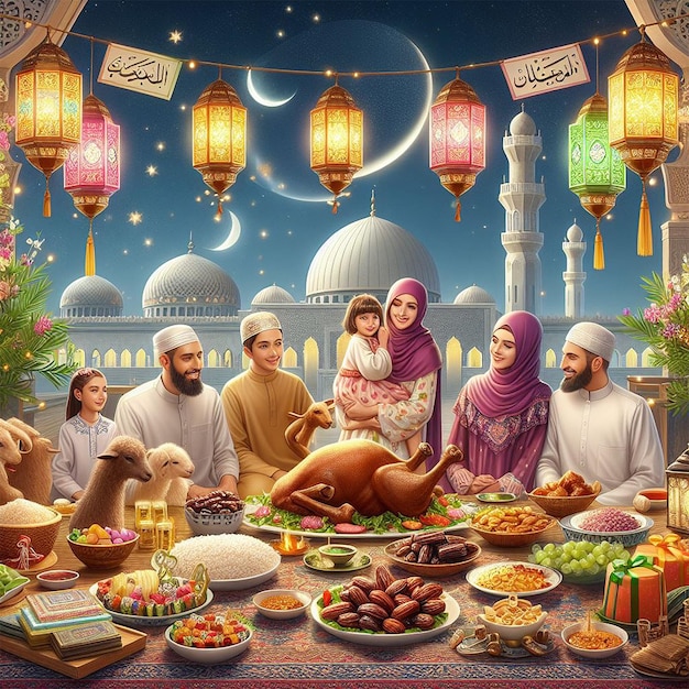 Ilustración realista del día de Eid al-Fitr