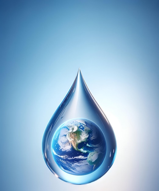 Ilustración realista para el Día Mundial del Agua con el planeta Tierra en una gota de agua cayendo