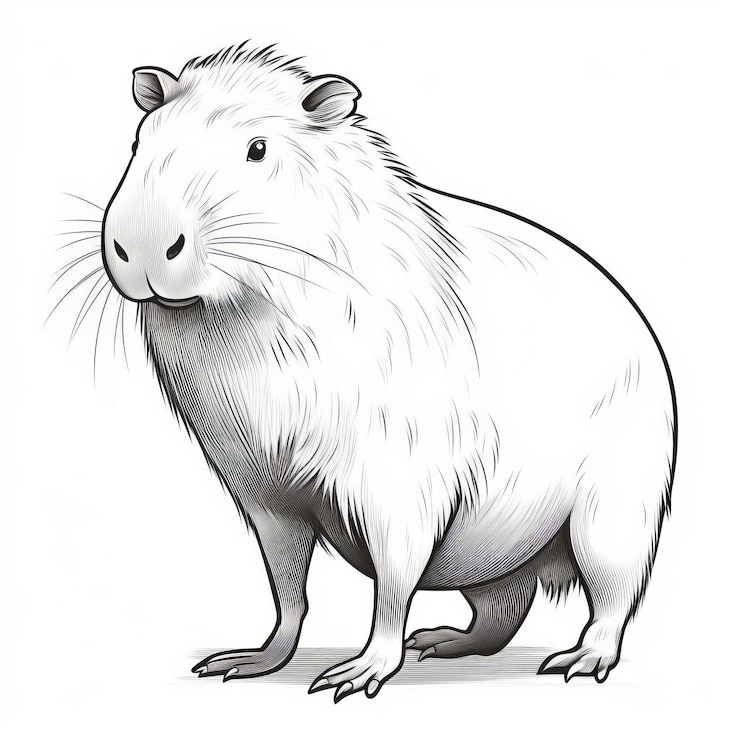 Foto ilustración realista de dibujos animados de capybara en blanco y negro