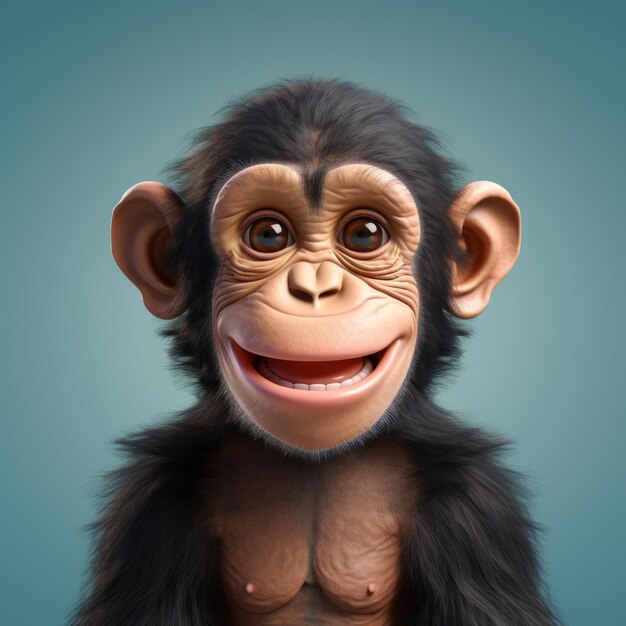 Ilustración realista de dibujos animados de chimpancés en 3D