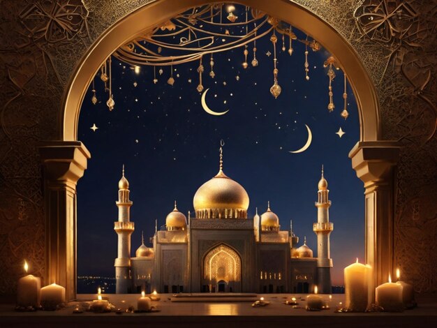 Ilustración realista del Eid al-Fitr elegante tarjeta decorativa del festival de Ramadán Kareem