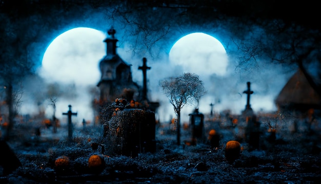 Ilustración realista del festival de Halloween. Imágenes de la noche de Halloween para papel de pared o pantalla de computadora.