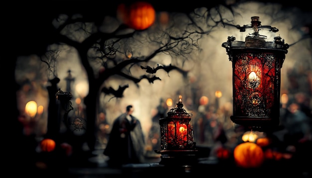 Ilustración realista del festival de Halloween. Imágenes de la noche de Halloween para papel de pared o pantalla de computadora.