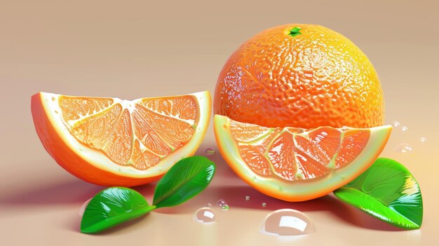 Una ilustración realista de frutas cítricas con su parte de sección en 3D