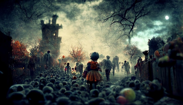 Ilustración realista de Halloween. Imágenes de la noche de Halloween para la ilustración wallpaper.3D.