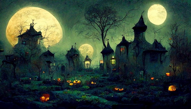 Ilustración realista de Halloween. Imágenes de la noche de Halloween para la ilustración wallpaper.3D.