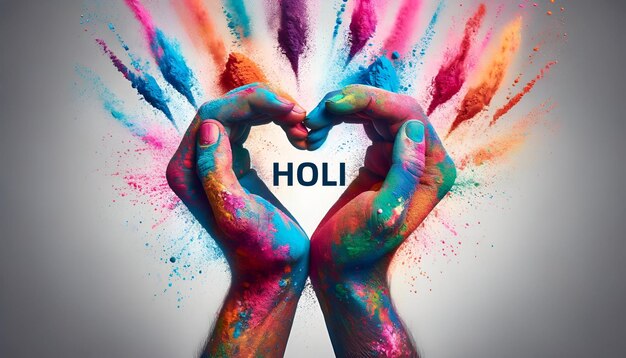 Ilustración realista para el holi con manos coloridas que forman una forma de corazón