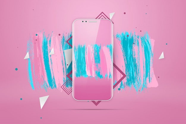 Ilustración realista con una imagena smartphonea rosa