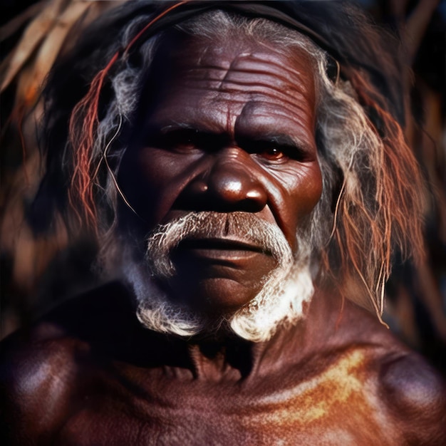 Ilustración realista en inteligencia artificial Retrato de una cara indígena con sus adornos típicos