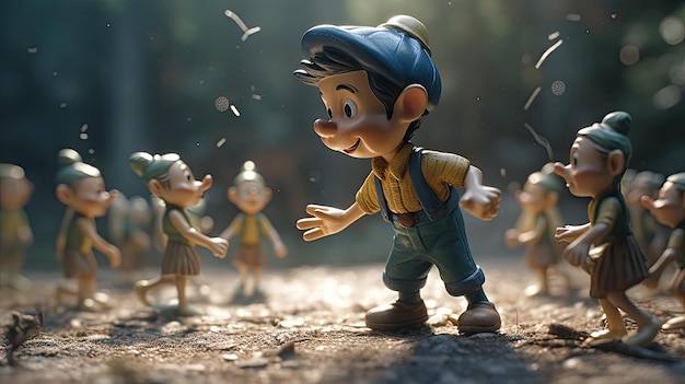 Foto ilustración realista de la muñeca pinocchio en 3d