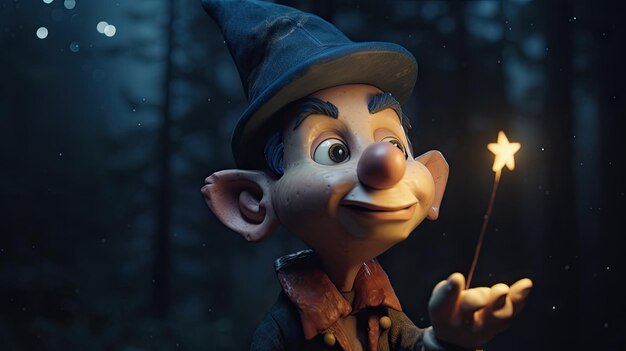 Ilustración realista de la muñeca Pinocchio en 3D
