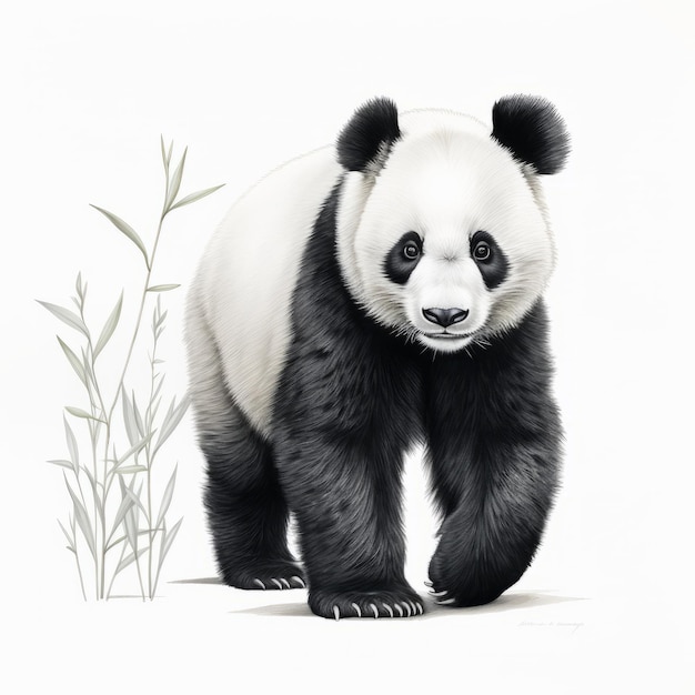 Ilustración realista de Panda de tinta negra sobre fondo blanco