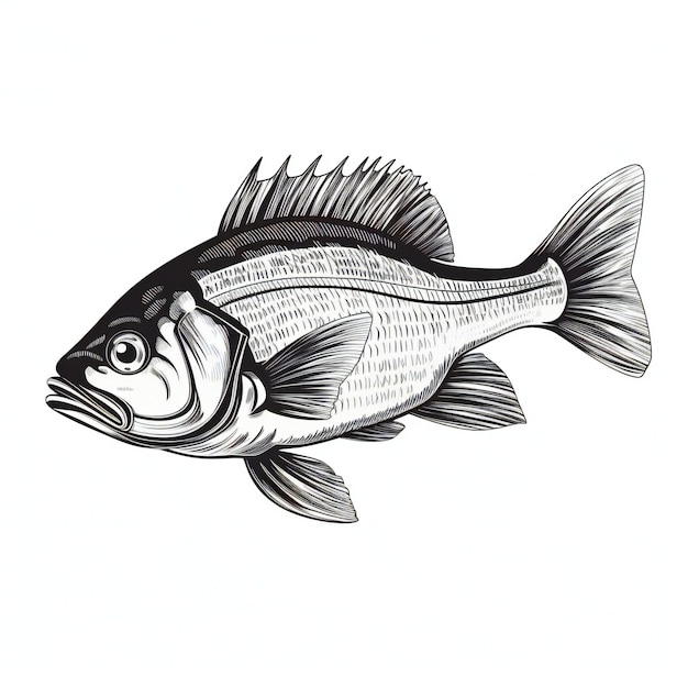 Ilustración realista de peces blancos y negros dibujados a mano