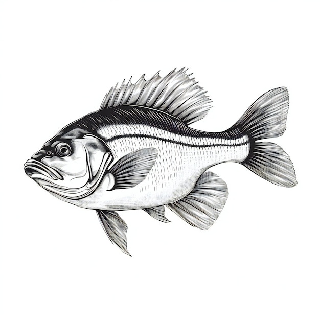 Ilustración realista de peces blancos y negros dibujados a mano