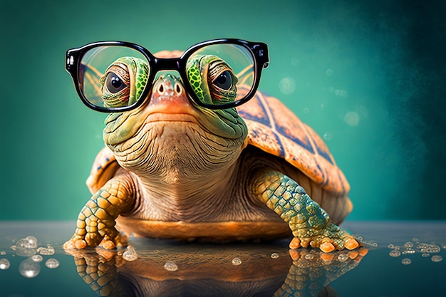 Ilustración realista de una tortuga con gafas IA generativa