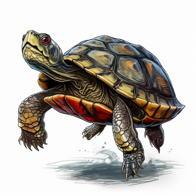 Ilustración realista de una tortuga con ojos rojos