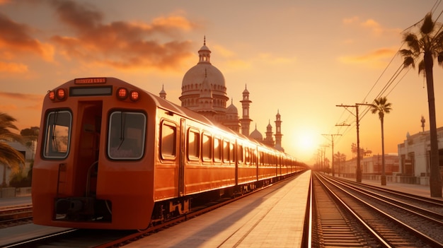 Ilustración realista del tren de metro naranja de Lahore 8K HD