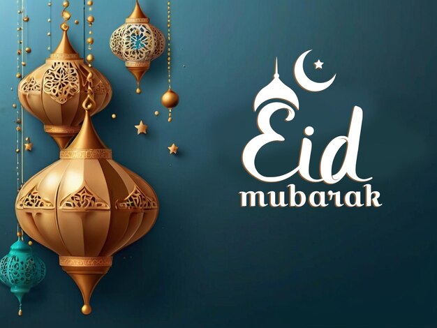 Foto ilustración realista tridimensional de eid mubarak con texto libre rápidamente