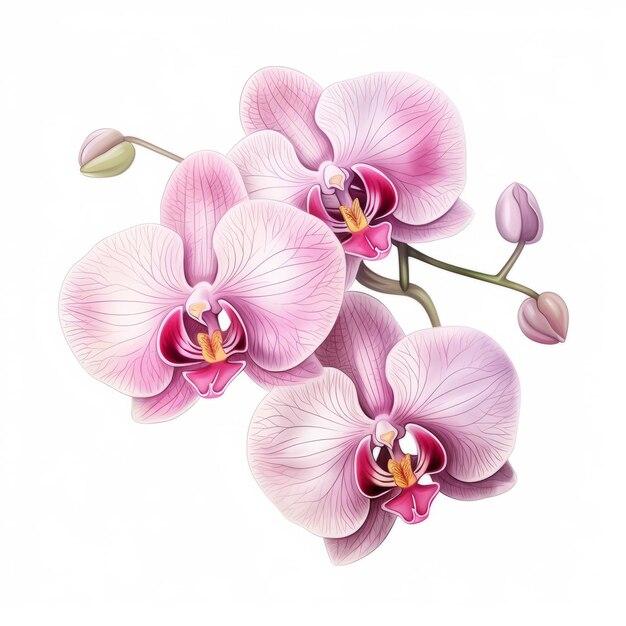 Ilustración realista del vector de las flores de la orquídea en el fondo blanco