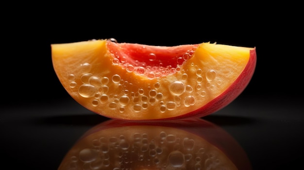 Ilustración para Rebanada de fruta de melocotón madura aislada en transparente sobre fondo blanco Ai generativo