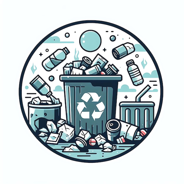 Ilustración de reciclaje de productos de residuos con contenedor de basura Días de cero residuos residuos de alimentos de plástico