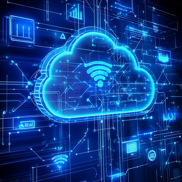 Ilustración de una red digital de computación en la nube